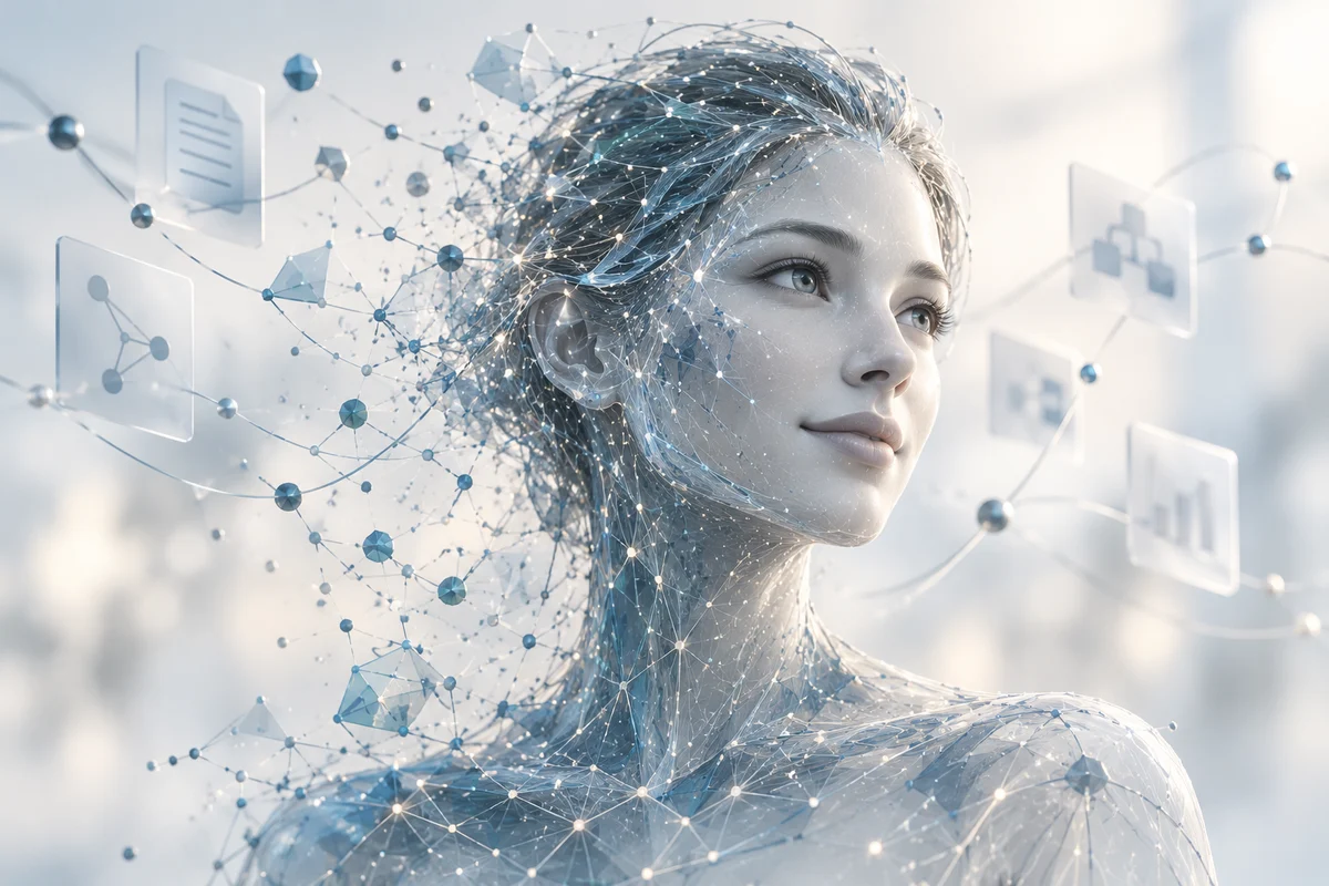 Illustration de Nova, une intelligence artificielle représentée par un visage et des connexions lumineuses